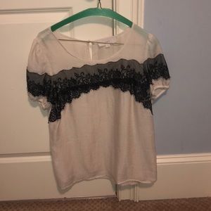 LOFT sheer cream blouse with black lace
